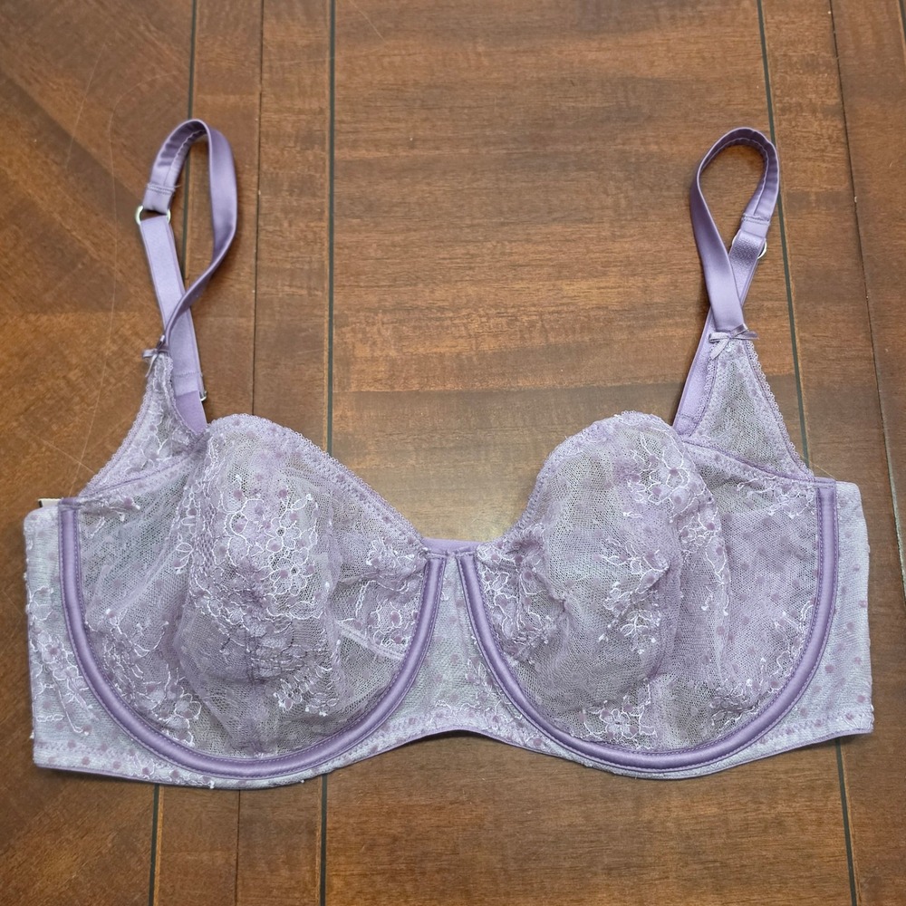 Victoria's Secret Bra Women 38DD Purple Dream Angels Lace Unlined Balconette